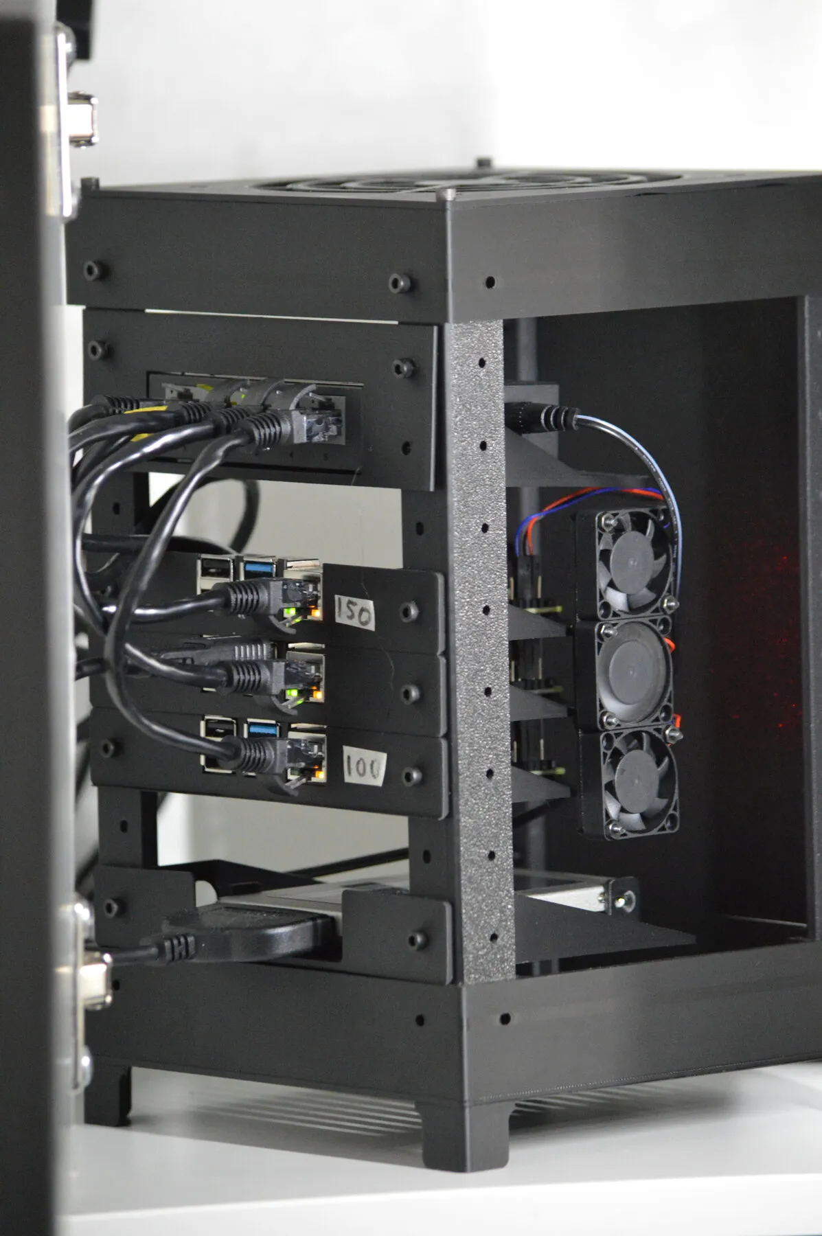 Rear connections of the Raspberry Pi cluster